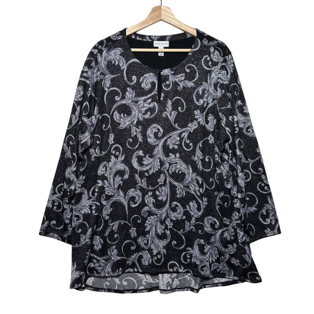 Susan Graver Printed Lurex Sweater Knit Top Women's A370895 Sz 2X Dressy Party